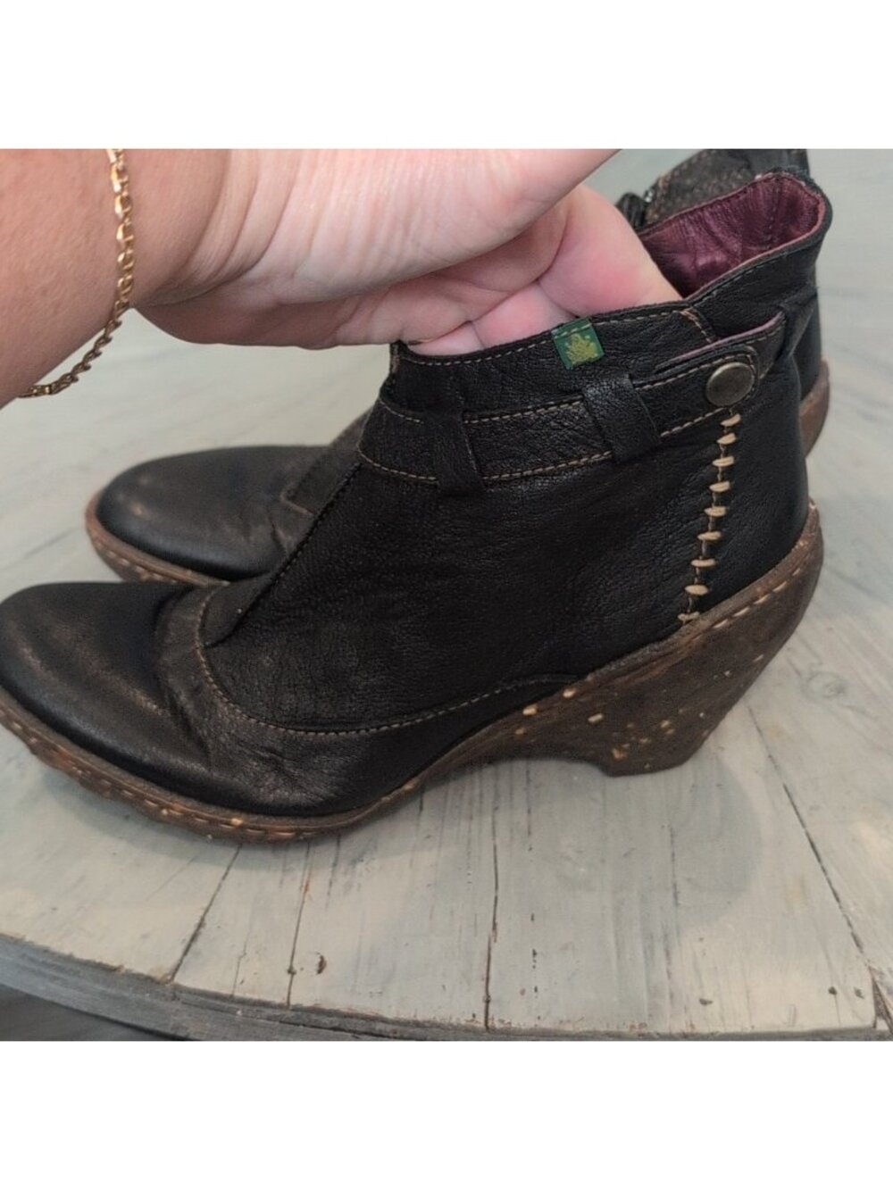 El Naturalista Leather Wedge Booties Dark Brown Almost Black - Picture 2 of 9